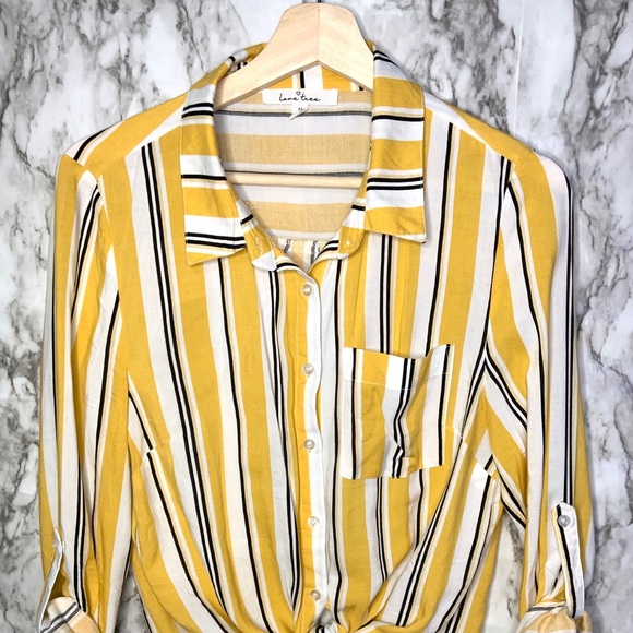 Stripped yellow, black and white blouse - Picture 1 of 6
